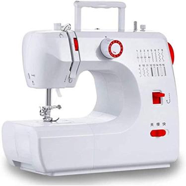 Imagem de Máquina de costura portátil com pedal 2 velocidades máquina de costura resistente 16 pontos elétrica portátil acolchoado bordado overlock máquina de costura rápida atualizada