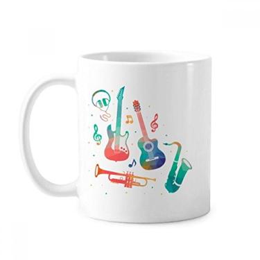 Imagem de Música verde rosa instrumentos coloridos padrão caneca cerâmica café porcelana xícara louça