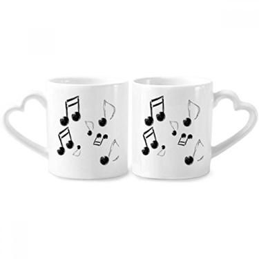 Imagem de Conjunto de canecas de porcelana para casal, combinação de bolhas, notação musical, com coração e coração