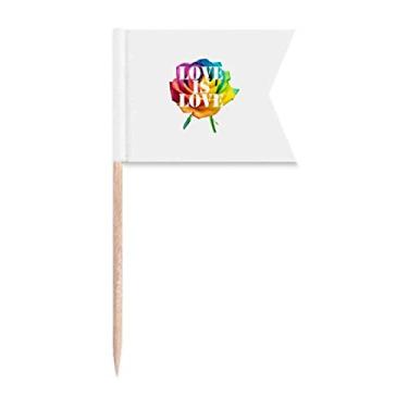 Imagem de Envoltório de flores identifica bandeiras de palito de igualdade de arco-íris, marcação de etiquetagem para bolo de festa, prato de queijo