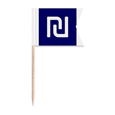 Imagem de Símbolo de moeda Israel New Shekel ILS bandeiras de palito de dente marcando para festa bolo comida prato de queijo