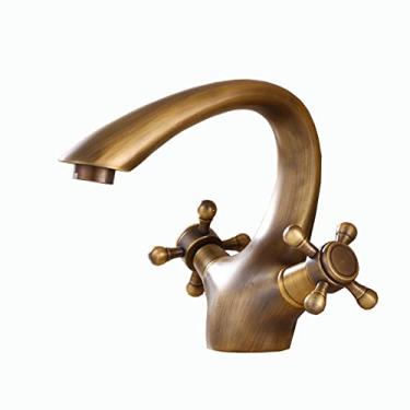 Imagem de LIDON Torneira de banheiro Torneira de alça dupla Banheiro Alças de torneira antiga Latão um furo Torneira de pia Torneira de pia Latão antigo Torneira de cozinha antiga, Antique C (Cor: Antique C)