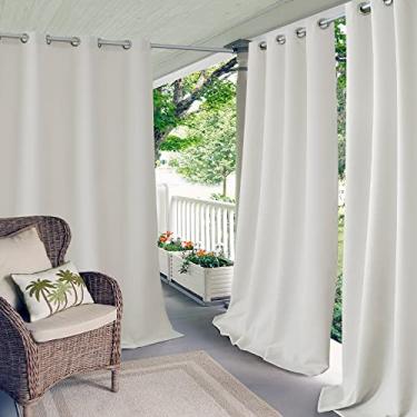 Imagem de Elrene Home Fashions Painel de cortina Connor para ambientes internos/externos sólido proteção UV com ilhoses para pátio, pérgola, varanda, deck, lanai e cabana, 132 x 241 cm (1, branco