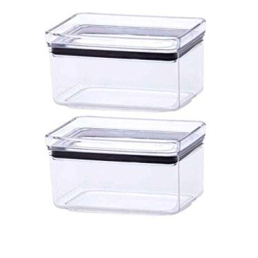 Imagem de 2 Potes Herméticos Retangular Empilháveis 580ml para armazenamento de alimentos