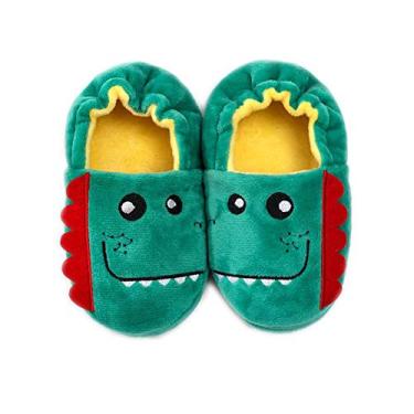 Imagem de Pantufas infantis para meninos com desenho animado fofos animais de pelúcia quente para uso doméstico, Verde, 5-6 Toddler
