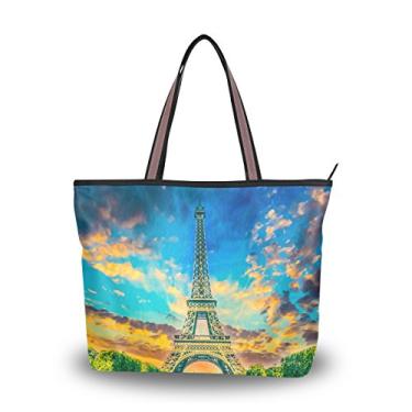 Imagem de ColourLife Bolsa feminina com alça superior Eiffel Sunset bolsa de ombro, Multicolorido., Medium