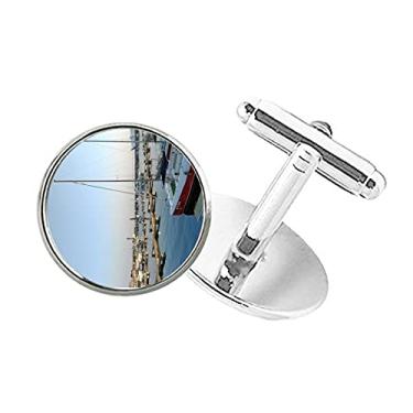 Imagem de DIYthinker Abotoaduras com clipe de punho redondo para fotografia de navio de cais