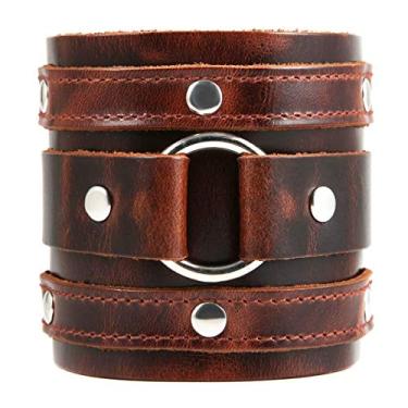 Imagem de HZMAN Pulseira gótica de couro com alça larga para motociclista punk rock, 8.5in, Couro, Sem Pedra Preciosa