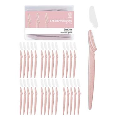 Imagem de MoHern Aparador de sobrancelha para mulheres, 30 peças de barbear Dermaplane para rosto feminino, barbeador multiuso, rosa trigo, para mulheres e homens da