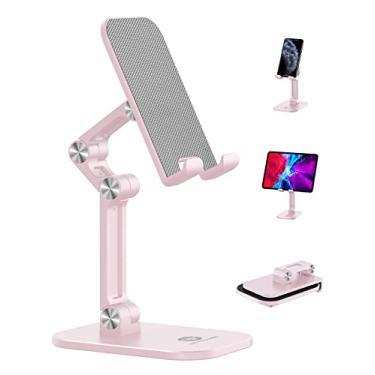 Imagem de OCYCLONE Suporte de celular, altura ajustável e ângulo dobrável para mesa, suporte de iPhone mais alto compatível com smartphones iPad Tablet de 12 a 13 polegadas, rosa