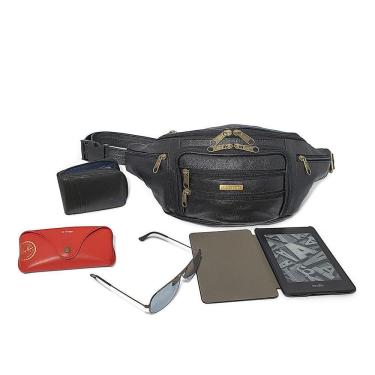 Imagem de Pochete Masculina De Couro Extra Grande Espaçosa Resistente