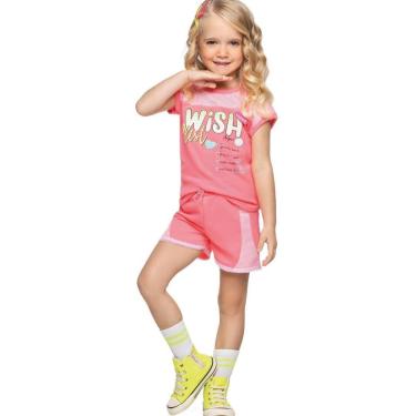 Imagem de Conjunto Infantil Verão Blusa e  Short Rosa Neon 2 peças Tam 1 a 8 - Angerô-Feminino