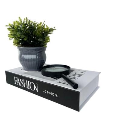 Imagem de Decoração sala rack livro fake + vaso cinza + enfeite lupa