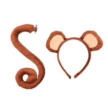 Imagem de Colaxi Conjunto de orelhas e cauda de macaco, 2 peças, argola de cabelo de macaco, adultos, crianças, cocar de cauda longa para baile de máscaras, carnaval,