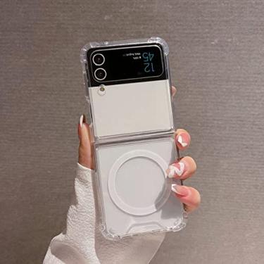Imagem de Luxo para samsung galaxy z flip 3 z flip 5 5g caso de telefone transparente sucção magnética para z flip 4 saco capa protetora, claro, para zflip3