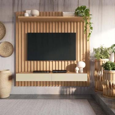 Imagem de Painel Ripado Suspenso para TV até 65" 2 gavetas 100% MDF Freijó e Off Write Pradel