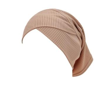 Imagem de Chapéu de turbante feminino gorros elásticos bandana hijab headwrap boné gorros boné de caveira turbante headwear cachecol gorro chapéu, Cáqui claro, M