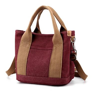 Imagem de Wxnow Bolsa feminina tipo mensageiro de lona, bolsa tiracolo, Clarete vermelho, One_Size