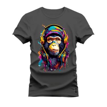 Imagem de Camiseta Premium Estampada Algodão Nft Monkey Grafite M