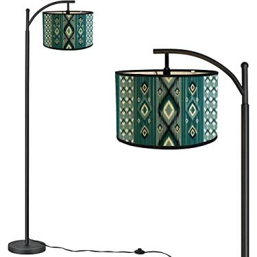Imagem de DANGGEOI Luminária de chão de bambu, lâmpada de pé verde com padrão único, luminária de chão de prateleira de design moderno para sala de estar, quarto, escritório, abajur de bambu com base de lâmpada E26