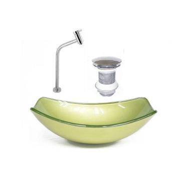 Imagem de Kit Cuba de Vidro + Torneira para Lavatório Oval Chanfrada 46cm Verde Oliva