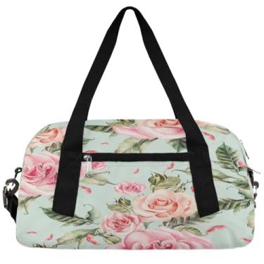 Imagem de Bolsa esportiva de flores de rosas para crianças, bolsa esportiva com folhas de plantas naturais, bolsa de ginástica, bolsa de viagem de fim de semana, bolsa de ginástica esportiva para meninos e