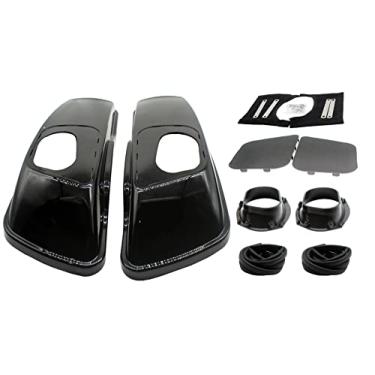 Imagem de YHMOTO Tampas de alforge de metal preto vívido 6X9 para churrasqueira de metal serve para Harley Touring Road King Street Electra Glide 2014-2022