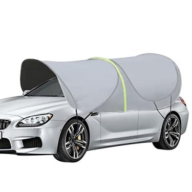 Imagem de FUUBAMB00 Guarda-sol de carro dobrado teto tenda universal carro móvel garagem à prova de poeira portátil proteção anti-UV guarda-chuva de carro toldo à prova de sol, cinza
