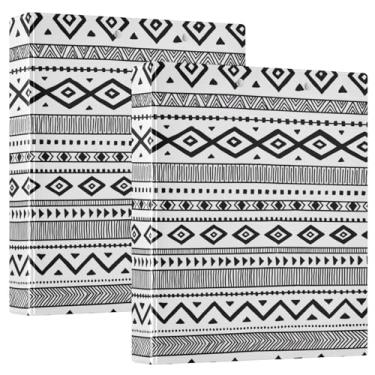 Imagem de Fichários de caderno com três anéis de listras horizontais de padrão étnico, fichários de caderno de 3,8 cm com capa de bolso, pacote com 1/2 fichários escolares, 200 folhas