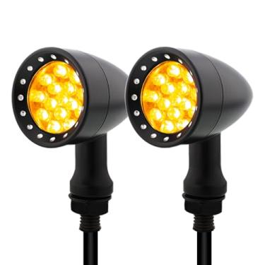 Imagem de TSUNG Luz de seta de LED Bullet para motocicleta, indicador frontal traseiro pequeno, universal para bicicleta de rua Cruiser Chopper Bobber Cafe Racer (B-Preto-âmbar)