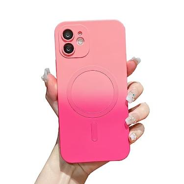 Imagem de Owncase Capa de silicone magnética para iPhone 12 [funciona com Magsafe] Capa protetora de lente de câmera completa TPU macio gradiente cor anti-queda anti-arranhões à prova de choque capa para telefone para mulheres meninas, rosa vermelho