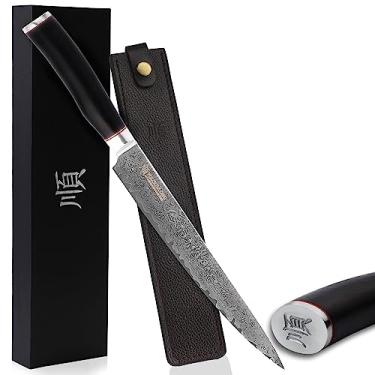Imagem de Canivete de faca de esculpir carne YOUSUNLONG Faca Pro Sashimi 24,5 cm - Canhoto - Japonês VG10 Martelado Aço Damasco Natural Cabo de madeira ébano com bainha de couro