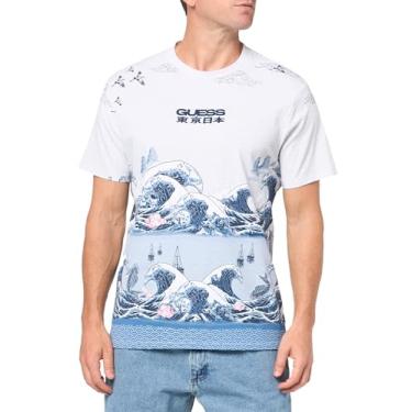 Imagem de GUESS Camiseta masculina de manga curta Eco Pacific Waves, Branco puro multi, GG
