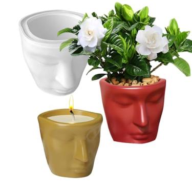 Imagem de Vaso de flores de rosto abstrato, molde de silicone, vaso de suculenta, molde de concreto, gesso, resina epóxi, molde de argila de cimento