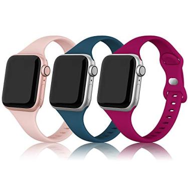 Imagem de SWEES Pulseiras de substituição pequenas e finas de silicone para Apple Watch de 41 mm, 38 mm, 40 mm, 42 mm, 44 mm, 45 mm, 49 mm, 3 unidades, de silicone esportivo macio, fina, compatível com iWatch Series 8, 7, 6, 5, 4, 3, 2 1 SE, Sport Edition feminino e masculino