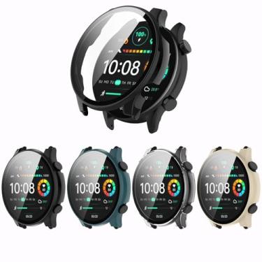 Imagem de [Pacote com 4] Capa protetora de tela QAERRE com vidro temperado compatível com relógio inteligente HAYLOU RT3/HAYLOU Solar Plus, capa rígida de policarbonato protetor de tela, acessórios para