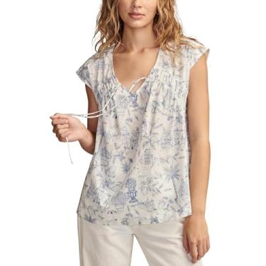 Imagem de Lucky Brand Camisa feminina franzida de manga curta, Toile azul, GG