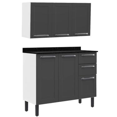 Imagem de Armário Aéreo com Balcão Florença 105cm 6 Portas 2 Gavetas Itatiaia Cor Grafite