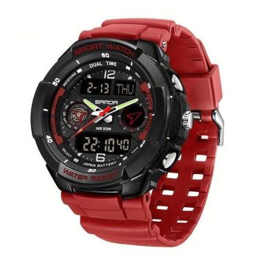 Imagem de Relógio Esportivo Masculino Resistente Gua Com Cronmetro E Luz Noturna Resistente à água 50m Vermelho