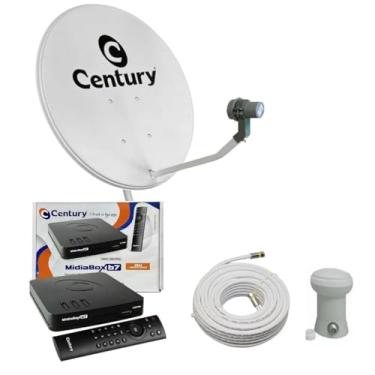 Imagem de Kit Completo Antena Parabólica 60 cm Banda Ku Receptor Century B7 + LNBF Simples + Cabo 15M