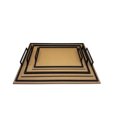 Imagem de Conjunto 3 Bandejas Decorativas em Couro Sintético Marrom TH0065 BTC