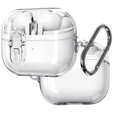 Imagem de Ephoou Capa de cristal transparente para Samsung Galaxy Buds3 Pro/Galaxy Buds3 com trava segura e mosquetão chaveiro, linda capa protetora de TPU macio para mulheres e meninas para Galaxy Buds 3 Pro,