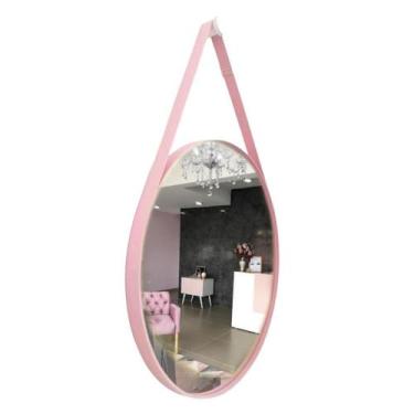 Imagem de Espelho Decorativo Redondo 60cm com Alça - Ornamo Decor, Rosa Bebê