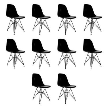 Imagem de Kit 10 Cadeiras Jantar Assento Preto Eiffel Eames Base Ferro Preto - U