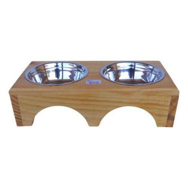Imagem de Comedouro Pet Elevado Duplo G - Potes  Inox  Madeira Lapa - JM Pet