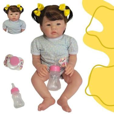 Imagem de Bebê reborn menina com chupeta, silicone macio para banho - CASTANHO M