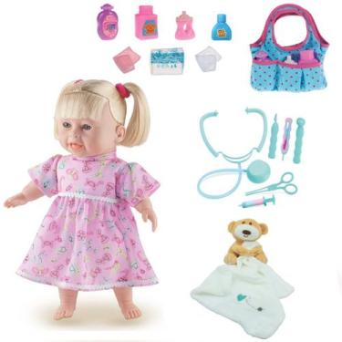Imagem de Kit Boneca Rafaeli Acessórios Médicos + Naninha C/ Bolsinha - Milk Bri