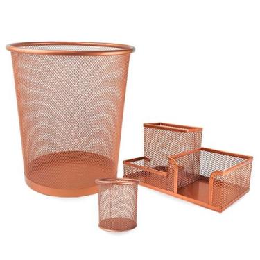 Imagem de Kit Organizador, Porta Caneta e Lixeira Rose Gold Escritório - Markys 