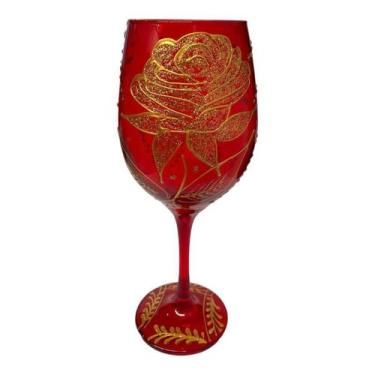 Imagem de Taça Pomba Gira Vermelha E Rosa Dourada Barone Cristal 490Ml - Meta At