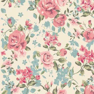 Imagem de Papel de parede romântico Rosa Verde E Cinza Com Fundo Bege 1 Metro - 